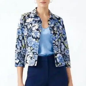 LIZ CLAIBORNE Beautiful Floral 100% Cotton 3/4 Sleeve Jacket
